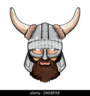 Ein Vektorbild eines Schädels mit einem wikingerhelm. Print, Logo, Poster, für dein Design. Stock Vektor