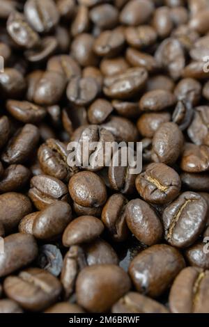 Ein Porträt von Kaffeebohnen für Hintergrund, Overlay oder Tapete Stockfoto