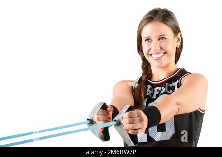 Frau Mit elastischen Bändern Stockfoto