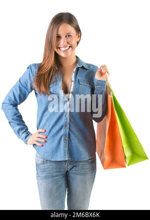 Frau mit Einkaufstüten Stockfoto