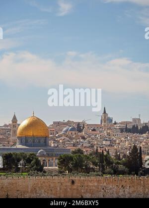 Blick auf die Skyline von Jerusalem vom Ölberg Stockfoto