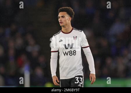 Leicester, Großbritannien. 03. Januar 2023. Antonee Robinson #33 von Fulham während des Premier League-Spiels Leicester City gegen Fulham im King Power Stadium, Leicester, Großbritannien, 3. Januar 2023 (Foto von Mark Cosgrove/News Images) in Leicester, Großbritannien, am 1./3. Januar 2023. (Foto: Mark Cosgrove/News Images/Sipa USA) Guthaben: SIPA USA/Alamy Live News Stockfoto