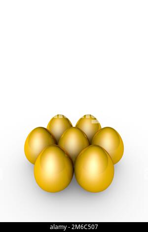 Investitionen und Gewinn. Goldene Eier. Rendern der 3D-Darstellung Stockfoto