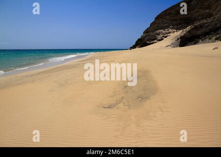 Die berühmte Lagune in Risco El Paso in Playas de Sotavento, Fuerteventura Stockfoto