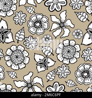 Kunstvollen floralen Muster mit Blumen. Doodle Sharpie Hintergrund. Vorlage für Karte, Plakat, Broschüre. Stockfoto