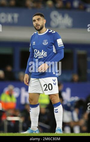 Liverpool, Großbritannien. 03. Januar 2023. Neal Maupay #20 of Everton während des Premier League-Spiels Everton gegen Brighton und Hove Albion im Goodison Park, Liverpool, Großbritannien, 3. Januar 2023 (Foto von Phil Bryan/News Images) in Liverpool, Großbritannien, am 1./3. Januar 2023. (Foto: Phil Bryan/News Images/Sipa USA) Guthaben: SIPA USA/Alamy Live News Stockfoto