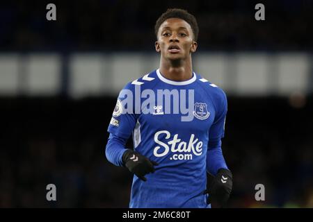 Liverpool, Großbritannien. 03. Januar 2023. Demarai Gray #11 of Everton während des Premier League-Spiels Everton gegen Brighton und Hove Albion im Goodison Park, Liverpool, Großbritannien, 3. Januar 2023 (Foto von Phil Bryan/News Images) in Liverpool, Großbritannien, am 1./3. Januar 2023. (Foto: Phil Bryan/News Images/Sipa USA) Guthaben: SIPA USA/Alamy Live News Stockfoto