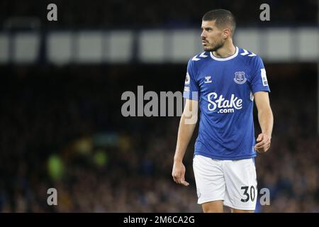 Liverpool, Großbritannien. 03. Januar 2023. Conor Coady #30 of Everton während des Premier League-Spiels Everton gegen Brighton und Hove Albion im Goodison Park, Liverpool, Großbritannien, 3. Januar 2023 (Foto von Phil Bryan/News Images) in Liverpool, Großbritannien, am 1./3. Januar 2023. (Foto: Phil Bryan/News Images/Sipa USA) Guthaben: SIPA USA/Alamy Live News Stockfoto