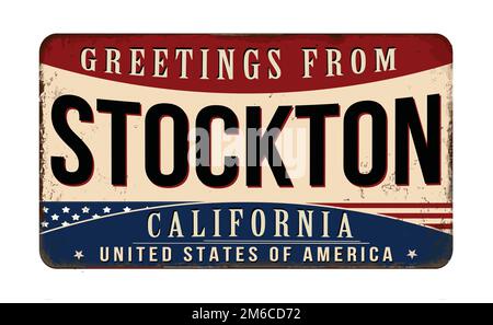 Grußzeichen aus altem rostigem Metall auf weißem Hintergrund, Vektorgrafik Stock Vektor