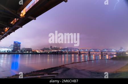 Zuflucht vor dem Sturm unter der Brücke Ohio River Cincinnati Stockfoto