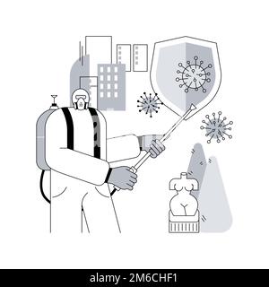 Public Place Sanitising abstrakte Konzept Vektor Illustration. Oberflächenreinigung, chemische Desinfektionsmittel, covid19 Virusverbreitung, Präventionsmaßnahmen, öffentliche Gesundheit, Entfernen Sie Keime abstrakte Metapher. Stock Vektor