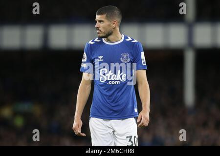 Liverpool, Großbritannien. 03. Januar 2023. Conor Coady #30 of Everton während des Premier League-Spiels Everton gegen Brighton und Hove Albion im Goodison Park, Liverpool, Großbritannien, 3. Januar 2023 (Foto von Phil Bryan/News Images) in Liverpool, Großbritannien, am 1./3. Januar 2023. (Foto: Phil Bryan/News Images/Sipa USA) Guthaben: SIPA USA/Alamy Live News Stockfoto