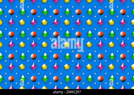 Muster dreidimensionaler geometrischer Formen auf blauem Hintergrund Stockfoto