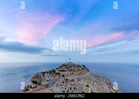 Mallorca Cap Formentor Abendlichthimmel Leuchtturm Meer Text Free Space Travel Spanien Stockfoto