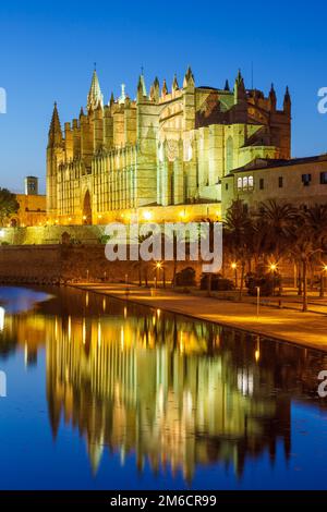 Kathedrale Catedral de Palma de Mallorca Kirche am Abend Portrait Reise Spanien Stockfoto