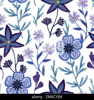 Nahtloses Muster mit handgezeichneten abstrakten kunstvoll verzierten Blumen. Vektordarstellung im viktorianischen Stil. Dunkle gotische Blumenstruktur. Stock Vektor