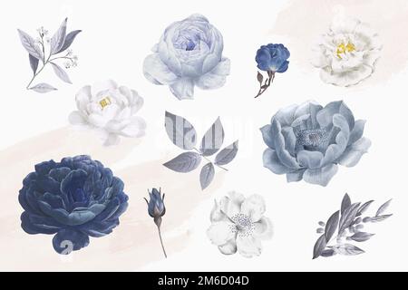 Blue Rose Element Vectors Kollektion Stock Vektor