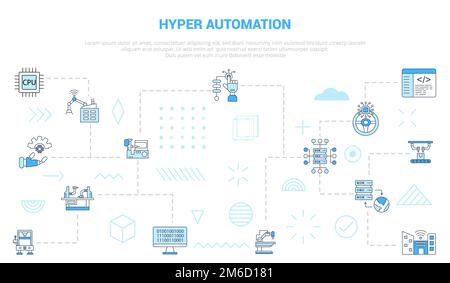 hyper-Automation-Konzept mit Symbolset-Vorlagenbanner mit moderner blauer Vektordarstellung Stockfoto