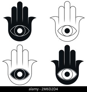 Hamsa-Schutzsymbol Vektordesign, Hand-von-fatima-Symbol, Illustration von Jamsa mit gottes Auge Stock Vektor