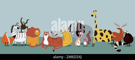 Cute group of wild animals vector Stock Vektor
