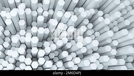 Abstrakter technologischer sechseckiger Hintergrund. 3D-Rendering. Geometrisches Muster. Grafikdesign-Element für Tapeten. Moderner Bus Stockfoto