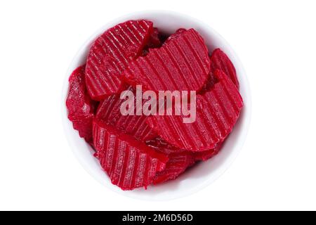 Rote Bete von oben, Schale auf weiß isoliert Stockfoto