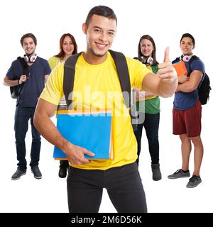 Gruppe von Schülern Erfolg erfolgreich Daumen nach oben lächelnde quadratische Menschen isoliert auf weiß Stockfoto