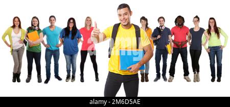 Gruppe von Studenten Studenten Studenten Studenten Studenten junge Leute erfolgreiche Ausbildung isoliert auf weiß Stockfoto