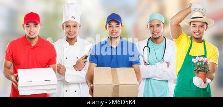 Berufe Berufsausbildung Berufsausbildungsberuf Arzt Koch-Gruppe junger Menschen latein-Job-Stadt Stockfoto