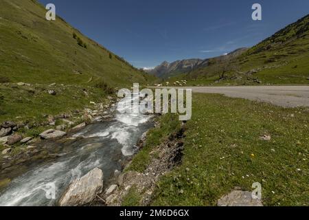 Durch den schmelzenden Schnee in den französischen Bergen erzeugte Ströme. Stockfoto