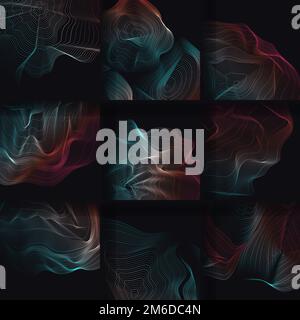 Hintergrundset für blaue und rote abstrakte Kartenkonturlinien Stock Vektor