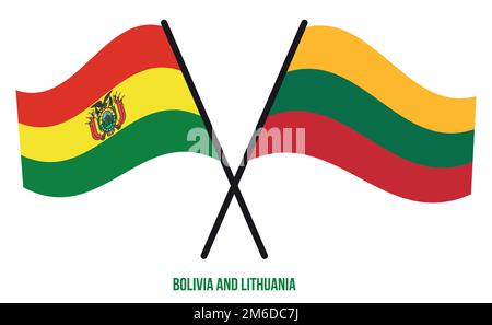 Bolivien und Litauen Flaggen gekreuzt und winkend Flat Style. Offizieller Anteil. Korrigieren Sie Die Farben. Stock Vektor