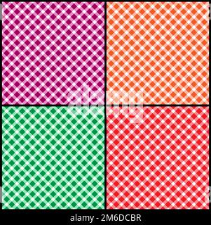 Ein Satz nahtloser diagonaler Muster aus Quadraten, Diamanten. Zufällige Farben. Stockfoto