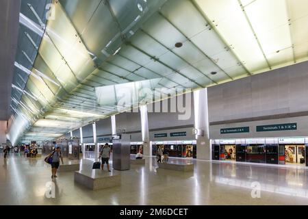 MRT-U-Bahnstation am Flughafen Singapur Changi Stockfoto