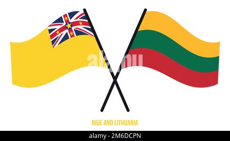 Niue und Litauen Flaggen gekreuzt und winkend Flat Style. Offizieller Anteil. Korrigieren Sie Die Farben. Stock Vektor