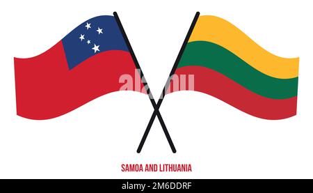 Samoa und Litauen Flaggen gekreuzt und winkend Flat Style. Offizieller Anteil. Korrigieren Sie Die Farben. Stock Vektor