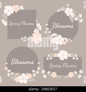 Vektor-Set mit beigefarbenen Blumenabzeichen Stock Vektor