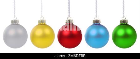 Weihnachtsbälle farbenfrohe Dekoration isoliert auf Weiß Stockfoto