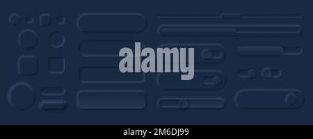 Neumorphism Style ui Black Elements Sliders Kollektion. Dark Interface Vector neumorphism, ui Elements App Design mobile Illustration Stock Vektor