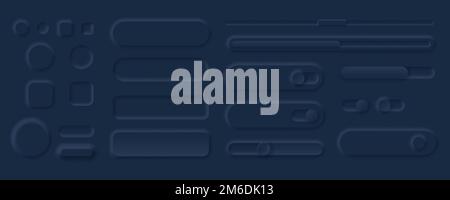 Neumorphism Style ui Black Elements Sliders Kollektion. Dark Interface Vector neumorphism, ui Elements App Design mobile Illustration Stock Vektor