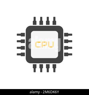 Chip-CPU, flache Ausführung. Computerprozessor. Mikrochip-Elektroniktechnologie. Mikroprozessor-Zeichen. Stockfoto