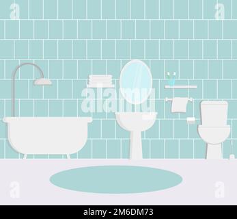 Vector Illustratin für Badezimmer Innenraum flache Apartmentarchitektur. Stockfoto