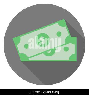 Vector-Illustration zwei Dollar Banknones. Symbol "Bargeld". Finanzielle Bezahlung. Flaches Design. EPS 10. Stockfoto