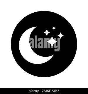 Ein einfaches Mondsymbol. Schwarzer Hintergrund. Mond mit Sternen. Weißer Mond. Flaches Design. EPS 10. Stockfoto