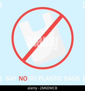 Vektordarstellung Stop Plastikbeutel blau Bacground spart ökologyno Plastik Stockfoto