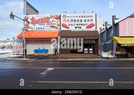 Hokkaido, Japan - 21. Dezember 2022 : Sapporo-Großhandelsmarkt für Meeresfrüchte in Hokkaido Japan Stockfoto