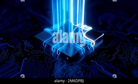 CPU-Konzept des Zentralrechners, Hintergrund der digitalen Chip-Technologie, 3D-Rendering. Stockfoto