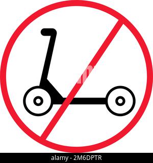 Kein Kickboard oder Roller-Schild. Die Verwendung des Rollers ist verboten. Kein Roller-Parkschild. Bearbeitbarer Vektor. Stock Vektor