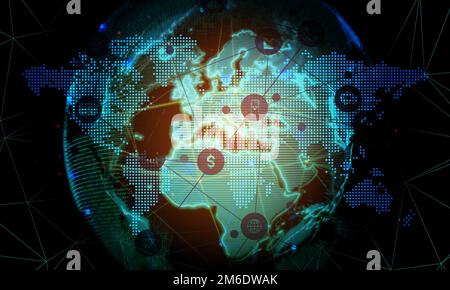 Abstrakte Weltkarte News Corporate Background.Business Digital Network Presentation.Global Cyber Technology Concept. Stockfoto