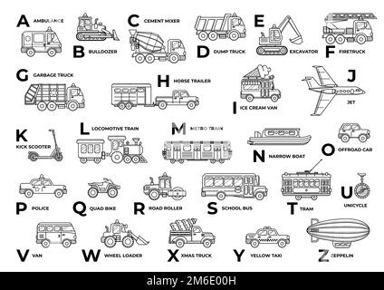 ABC Auto schwarz-weiß Umriss-Transport Stock Vektor